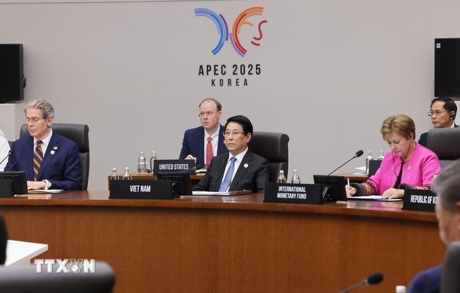 Chủ tịch nước Lương Cường dự Hội nghị Cấp cao Diễn đàn Hợp tác kinh tế châu Á-Thái Bình Dương (APEC) lần thứ 32. (Ảnh: TTXVN) Chủ tịch nước Lương Cường dự Hội nghị Cấp cao Diễn đàn Hợp tác kinh tế châu Á-Thái Bình Dương (APEC) lần thứ 32. (Ảnh: TTXVN)