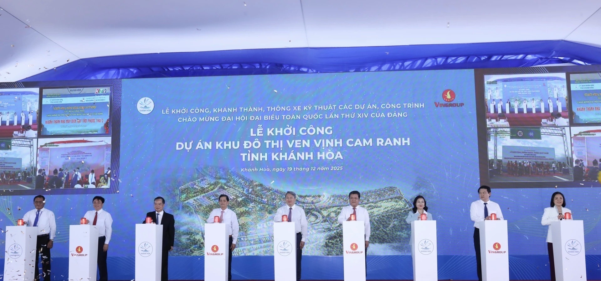 undefined Các đại biểu thực hiện nghi thức khởi công Dự án Khu đô thị ven vịnh Cam Ranh.