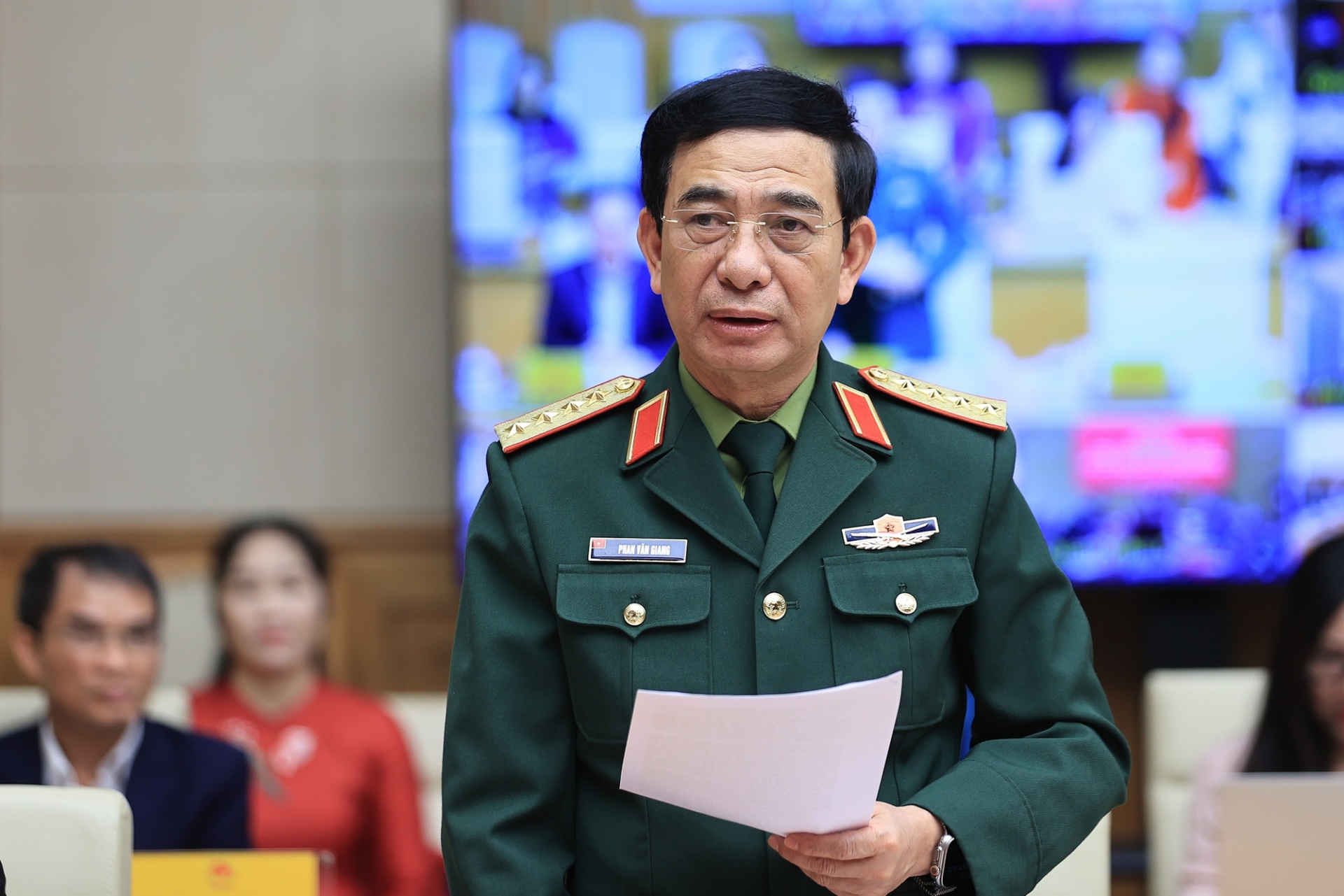 Đại tướng Phan Văn Giang, Ủy viên Bộ Chính trị, Bộ trưởng Bộ Quốc phòng phát biểu - Ảnh: VGP Đại tướng Phan Văn Giang, Ủy viên Bộ Chính trị, Bộ trưởng Bộ Quốc phòng phát biểu - Ảnh: VGP