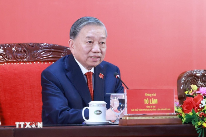 Tổng Bí thư Tô Lâm chủ trì buổi họp báo. (Ảnh: TTXVN) Tổng Bí thư Tô Lâm chủ trì buổi họp báo. (Ảnh: TTXVN)
