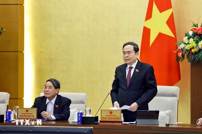 Chủ tịch Quốc hội Trần Thanh Mẫn phát biểu khai mạc Phiên họp. (Ảnh: TTXVN) Chủ tịch Quốc hội Trần Thanh Mẫn phát biểu khai mạc Phiên họp. (Ảnh: TTXVN)