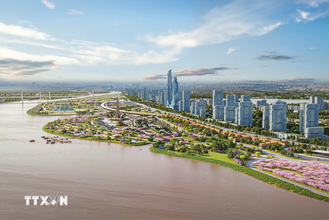 Phối cảnh dự án Trục Đại lộ cảnh quan sông Hồng trên địa bàn thành phố Hà Nội. (Ảnh: TTXVN) Phối cảnh dự án Trục Đại lộ cảnh quan sông Hồng trên địa bàn thành phố Hà Nội. (Ảnh: TTXVN)