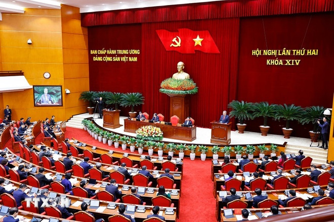   Các đại biểu dự phiên Bế mạc Hội nghị lần thứ hai Ban Chấp hành Trung ương Đảng khóa XIV. (Ảnh: TTXVN)