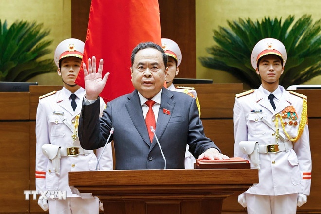   Chủ tịch Quốc hội khóa XVI Trần Thanh Mẫn tuyên thệ nhậm chức. (Ảnh: TTXVN)