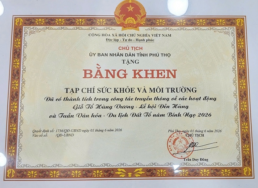 Tạp chí Sức khỏe và Môi trường được khen thưởng vì thành tích tuyên truyền Giỗ Tổ Hùng Vương Tạp chí Sức khỏe và Môi trường được khen thưởng vì thành tích tuyên truyền Giỗ Tổ Hùng Vương