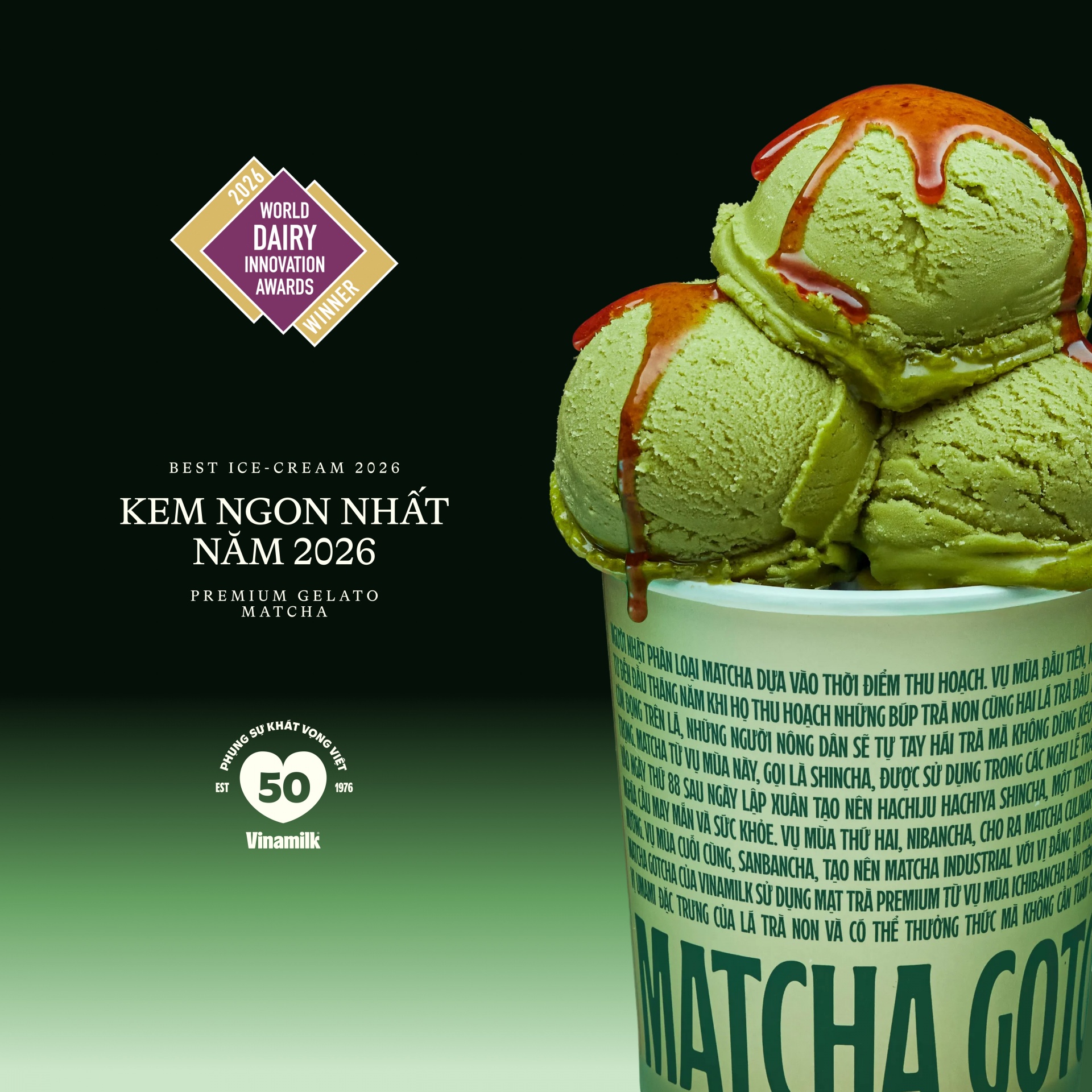 Vinamilk Gelato Matcha Gotcha vượt qua nhiều đối thủ nổi tiếng toàn cầu để giành giải Kem ngon nhất (Ảnh: VN).