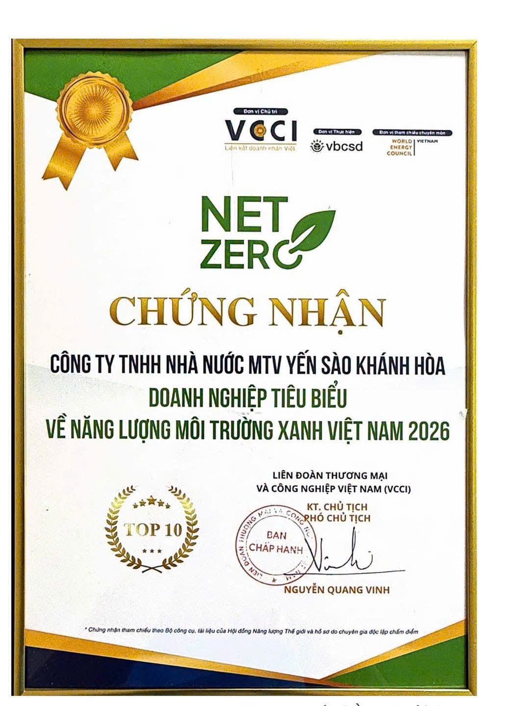 Yến sào Khánh Hoà được vinh doanh là doanh nghiệp tiêu biểu về năng lượng môi trường xanh Việt Nam Yến sào Khánh Hoà được vinh doanh là doanh nghiệp tiêu biểu về năng lượng môi trường xanh Việt Nam