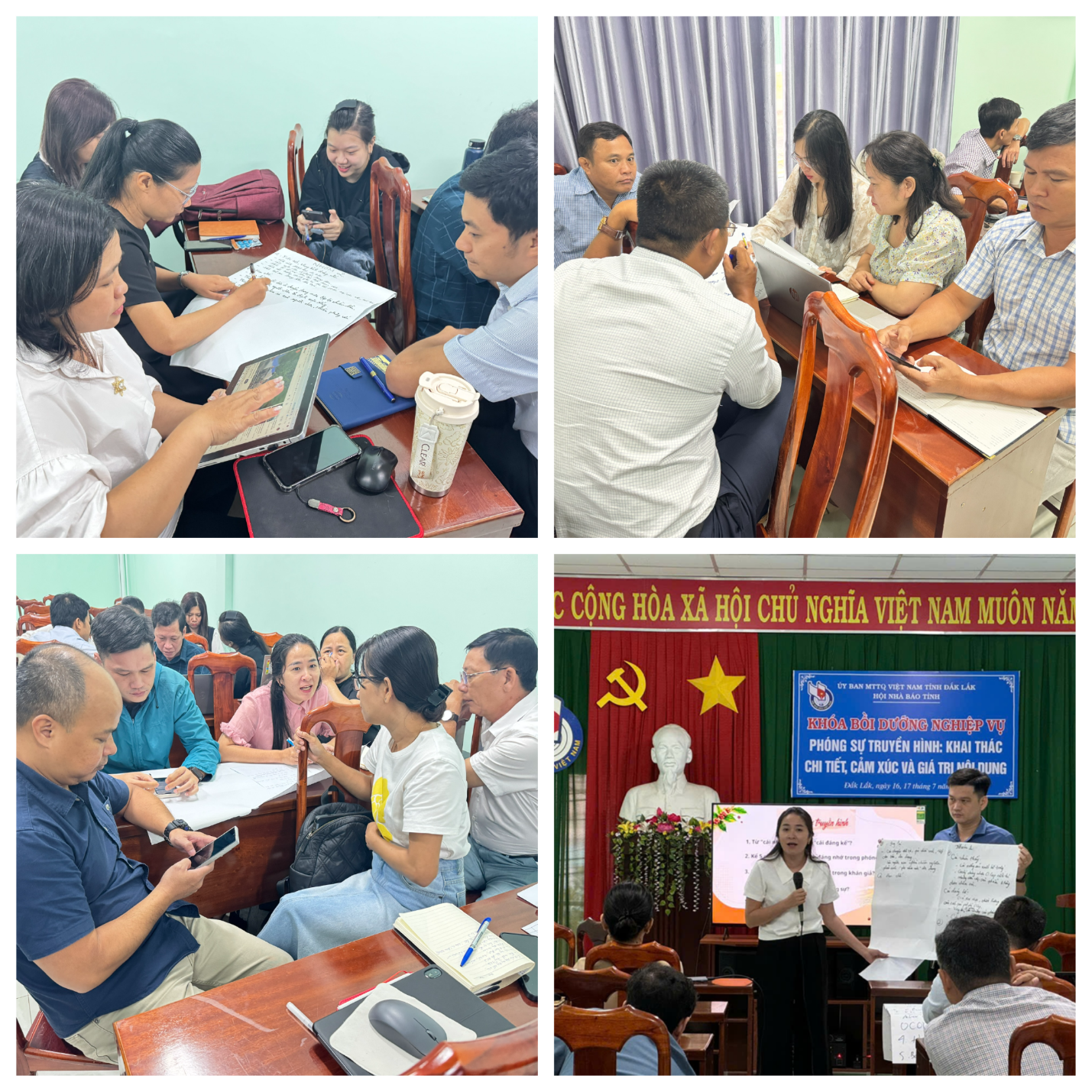 Khóa bồi dưỡng chú trọng phương pháp học tập tương tác, khuyến khích học viên thảo luận, thực hành và phản biện để nâng cao kỹ năng xây dựng phóng sự truyền hình chất lượng. Khóa bồi dưỡng chú trọng phương pháp học tập tương tác, khuyến khích học viên thảo luận, thực hành và phản biện để nâng cao kỹ năng xây dựng phóng sự truyền hình chất lượng.