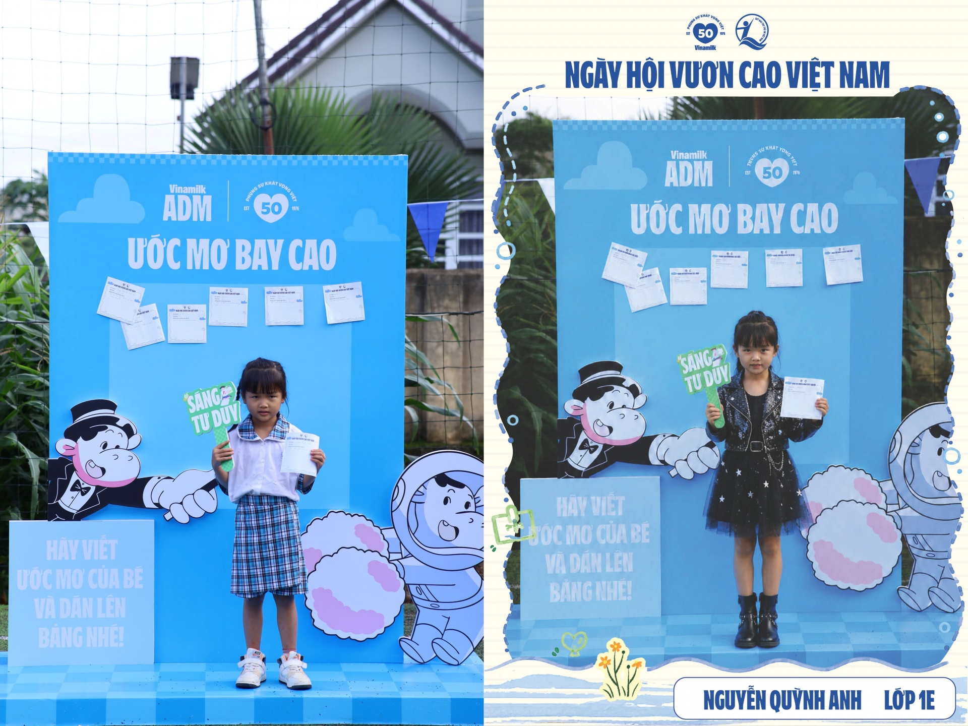 Các em học sinh hào hứng viết ước mơ, chụp ảnh và chờ khoảnh khắc nhìn thấy mình trong trang phục nghề nghiệp mơ ước (Ảnh: Hải An).
