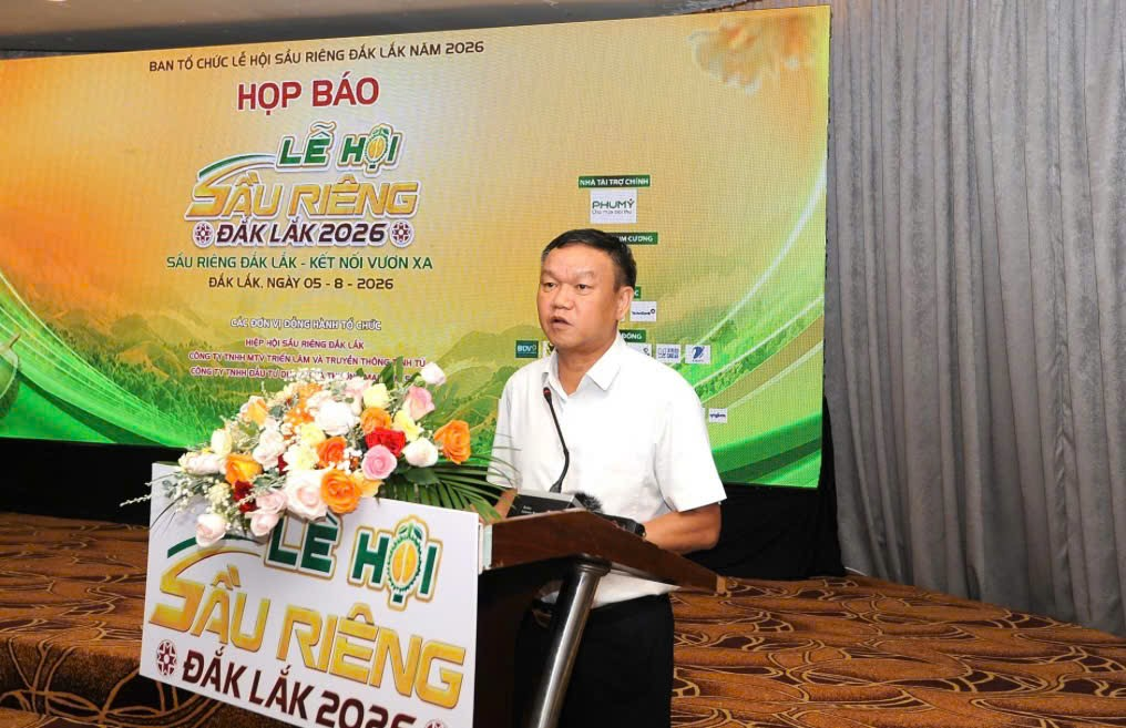    Ông Đào Mỹ, Phó Chủ tịch UBND tỉnh Đắk Lắk, Trưởng Ban Tổ chức Lễ hội Sầu riêng Đắk Lắk 2026, phát biểu kết luận buổi họp báo.