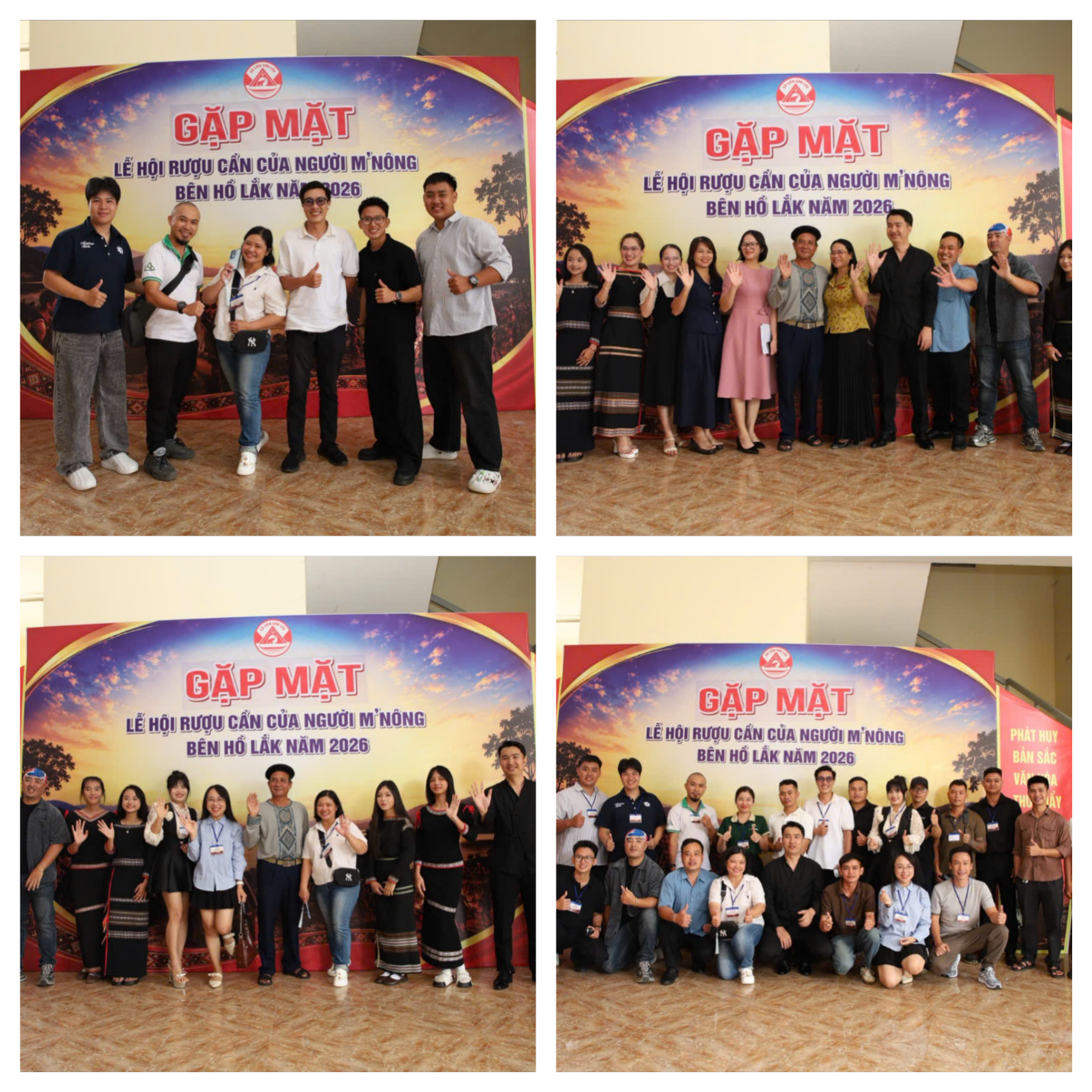  Đại biểu, khách mời và các thành viên tham dự chụp ảnh lưu niệm tại chương trình Gặp mặt Lễ hội Rượu cần của người M’nông bên hồ Lắk năm 2026.