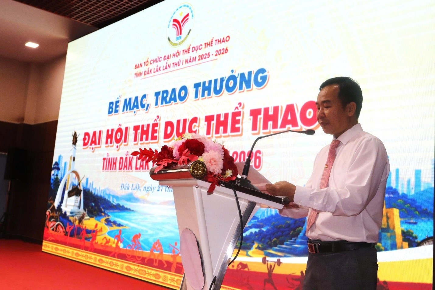 Ông Lê Hoàng Phú – Phó Giám đốc Sở Văn hóa, Thể thao và Du lịch tỉnh Đắk Lắk phát biểu tại Lễ bế mạc Đại hội. Ông Lê Hoàng Phú – Phó Giám đốc Sở Văn hóa, Thể thao và Du lịch tỉnh Đắk Lắk phát biểu tại Lễ bế mạc Đại hội.