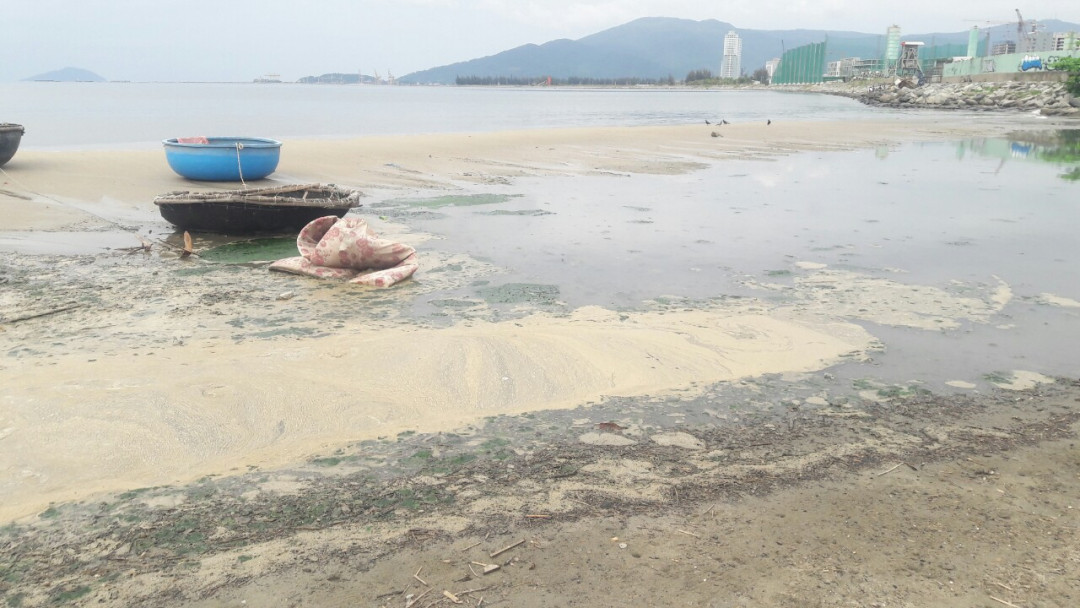 Đà Nẵng: Nước thải đen ngòm chảy dài hàng trăm mét tại cửa xả Lê Độ