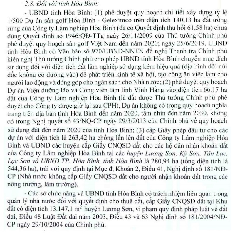 Nhiều dự án lớn ở Hòa Bình mắc sai phạm, trái với quyết định của Thủ tướng