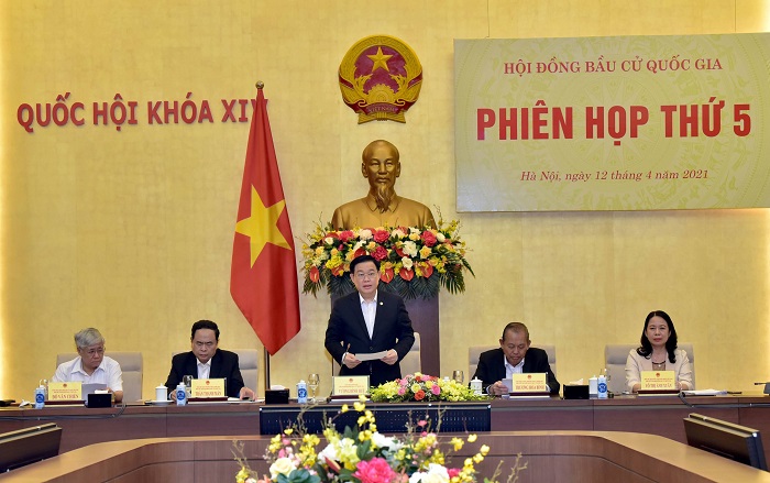 Chủ tịch Quốc hội Vương Đ&igrave;nh Huệ chủ tr&igrave; Phi&ecirc;n họp thứ 5 Hội đồng Bầu cử quốc gia