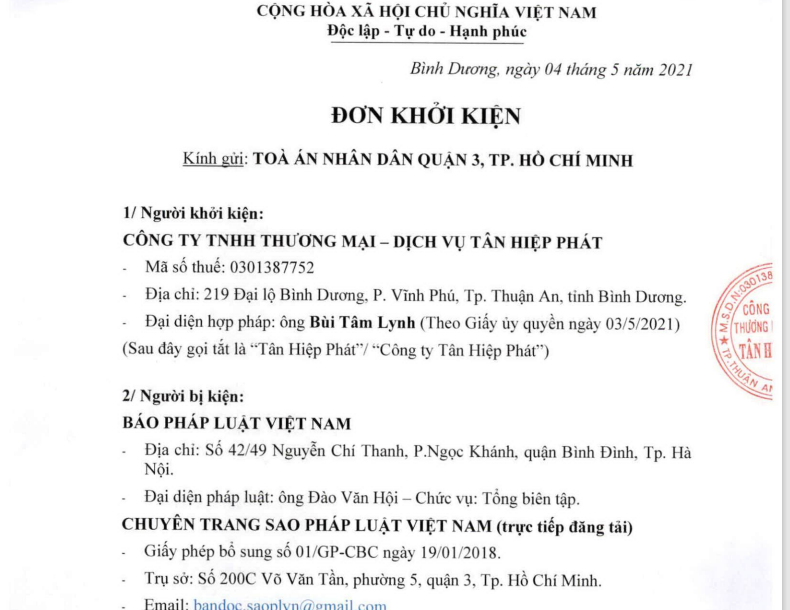 Tân Hiệp Phát khởi kiện một cơ quan báo chí: Phía doanh nghiệp khẳng định thông tin đăng tải là sai sự thật