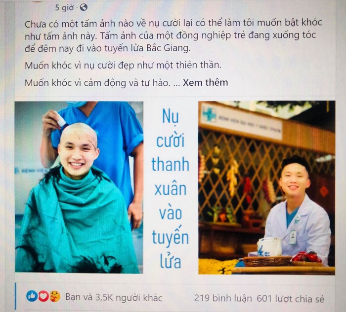 Bức ảnh b&aacute;c sĩ trẻ cạo trọc đầu xung phong v&agrave;o t&acirc;m dịch COVID-19 g&acirc;y x&uacute;c động cho người xem