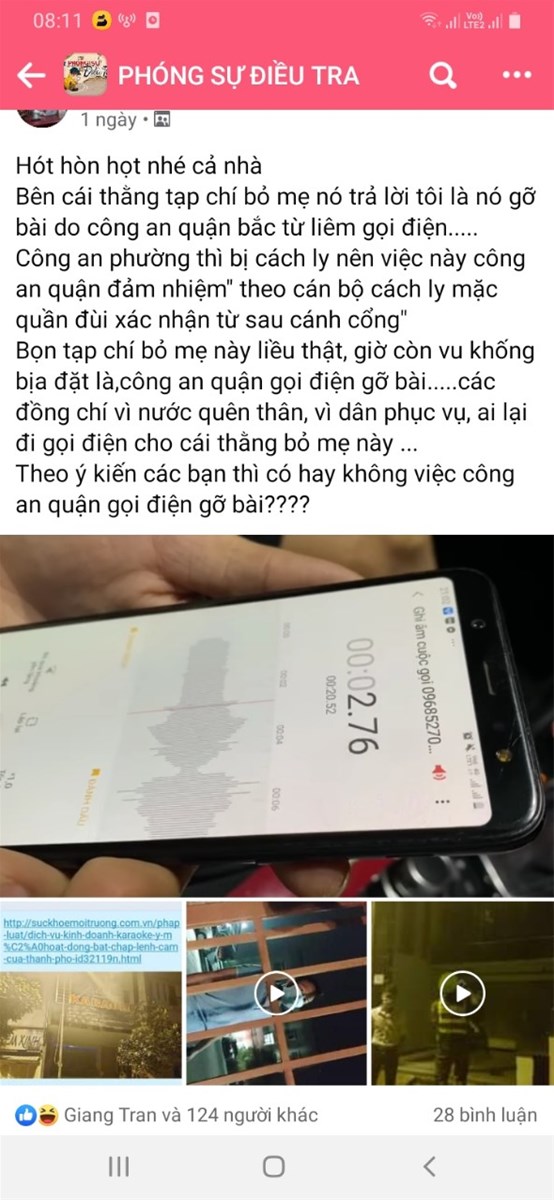 Về việc mạng x&atilde; hội đưa th&ocirc;ng tin qu&aacute;n Karaoke ở phường Ph&uacute; Diễn