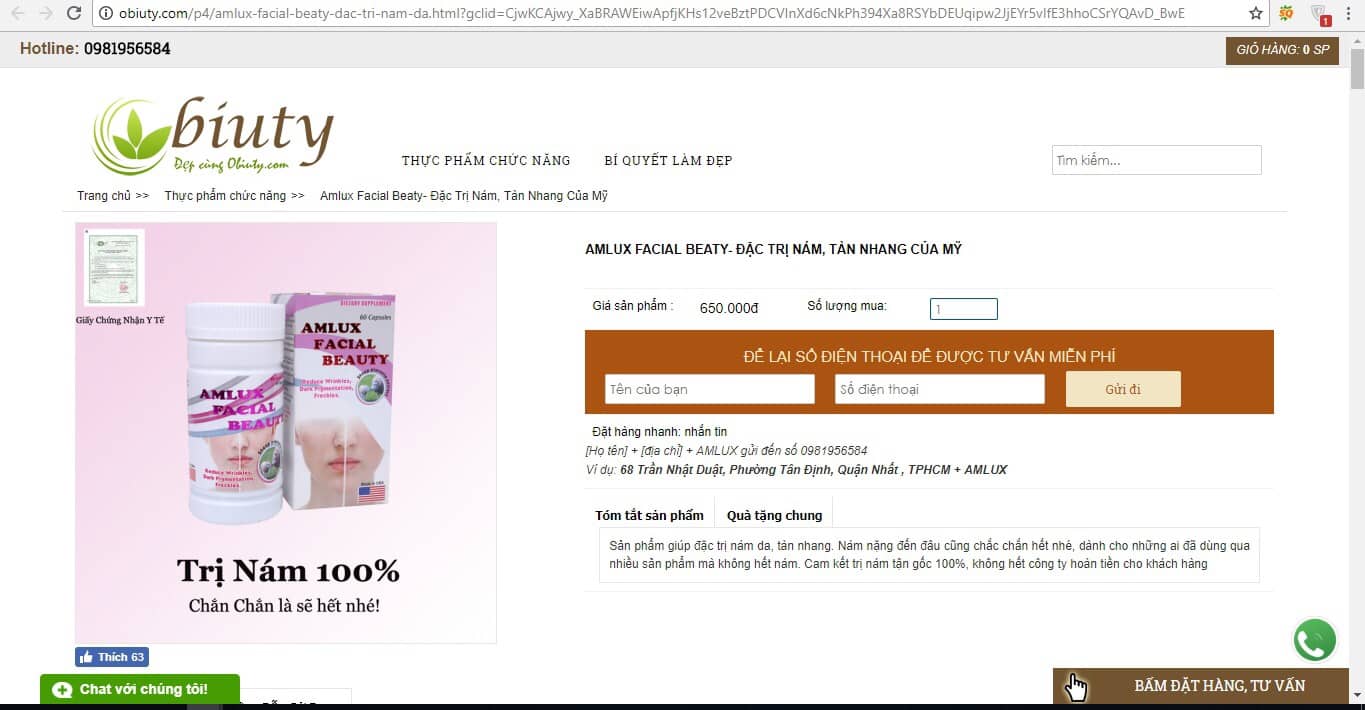 “Thổi phồng” công dụng viên nang Amlux facial beauty, Cục an toàn thực phẩm có “làm ngơ”?