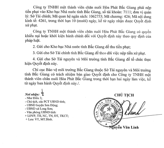 Bắc Giang: Công ty TNHH MTV Chăn nuôi Hòa Phát Bắc Giang bị phạt hàng trăm triệu đồng vì xả thải gây ô nhiễm