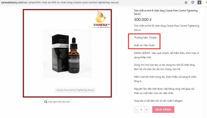 Vanesa Beauty Việt Nam mập mờ trong xuất xứ sản phẩm