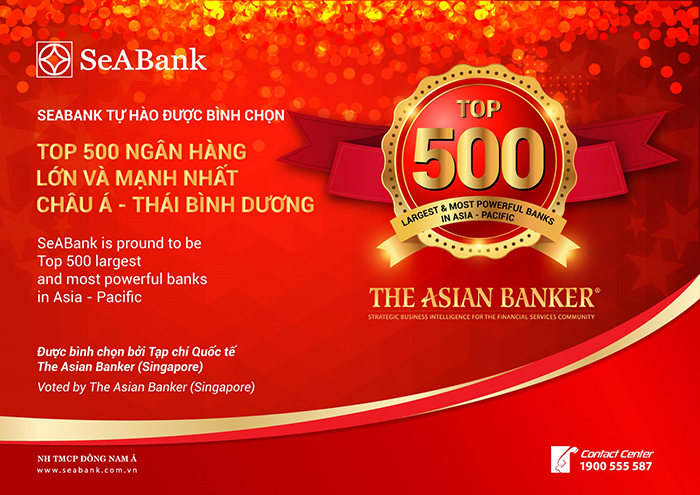 SeABank lọt top 500 ngân hàng lớn và mạnh nhất châu Á - Thái Bình Dương