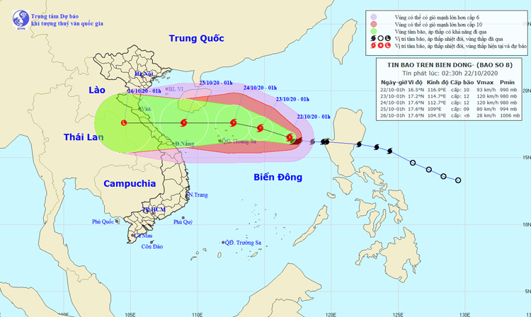 Bão số 8 di chuyển theo hướng Tây Tây Bắc, gây mưa dông mạnh ở vùng biển từ Bình Thuận đến Kiên Giang và Vịnh Thái Lan